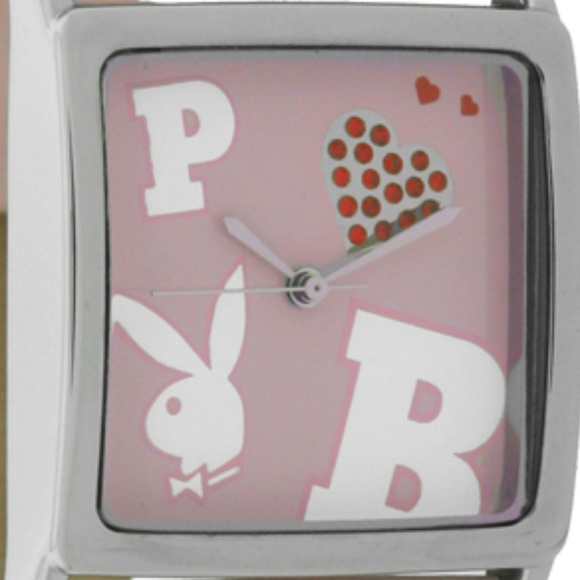 Playboy Watch Bunny Pink Leather Red Heart Crystal - Picture 3 of 4